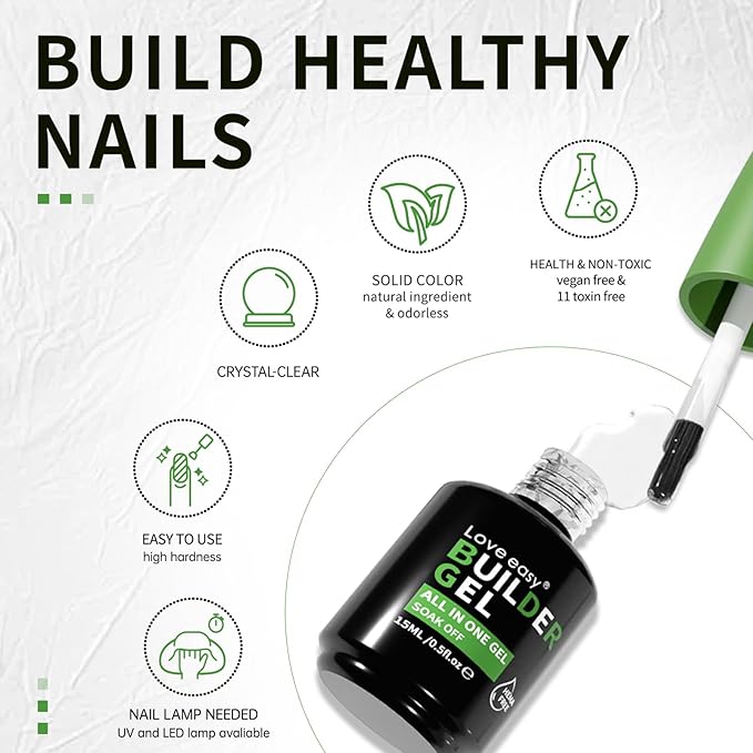Hema Free Builder Gel for Nails Hypoallergenic & Odorless - Thickness Nail Strengthener & Extender | 28-Day Chip Resistance