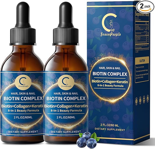 Liquid Biotin & Collagen Drops 20,000mcg--High Potency Hair Growth Vitamin Support - Biotin and Liquid Collagen Supplement for Women & Men - Glowing Skin Support, Healthy Hair & Nail Growth - 4 Fl Oz