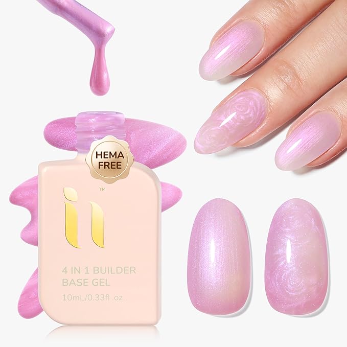 Hema Free Builder Base Gel, For Strengthens Damaged Thin Nails, Hypoallergenic Soak Off Shimmer Builder Gel, Vegan, Streak Free, LED & UV Lamp Needed