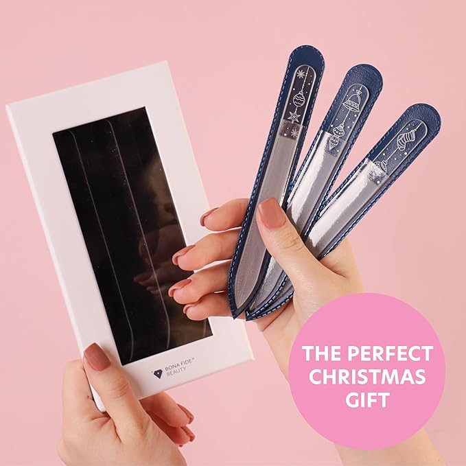 Bona Fide Beauty Stocking Stuffers Value Set - 3PC Holiday Czech Glass Gift Set + Glass Cuticle Pusher