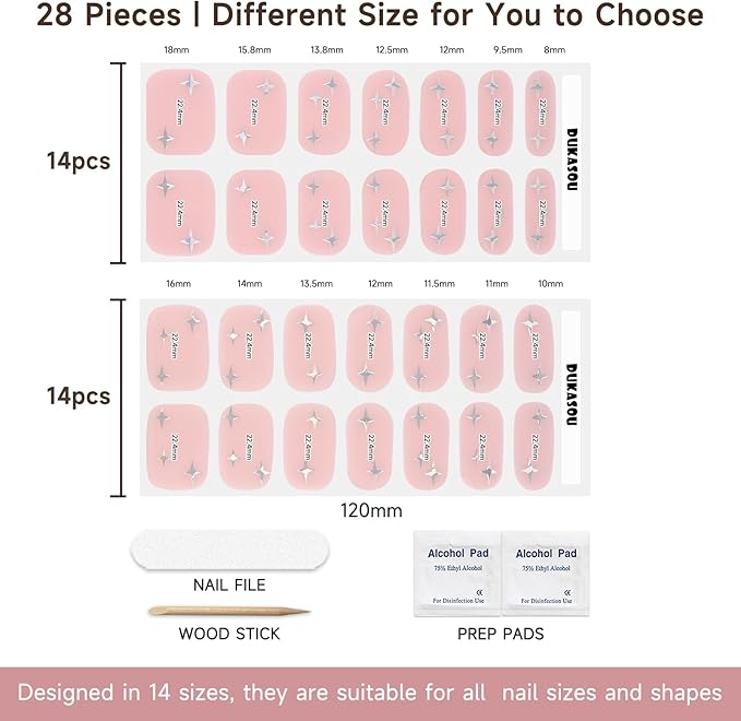 Semi Cured Gel Nail Strips | 4th of July Gel Nails Strips for Women Work with Any UV Lamp, Star Nail Stickers for Women Home DIY Nails Art (Aurora Star)