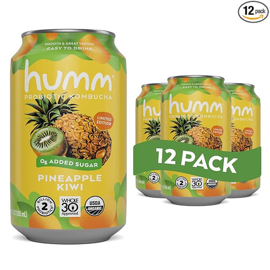 Humm Whole30 Approved Kombucha, Pineapple Kiwi, Organic, Vegan & GMO Free (12 Pack)