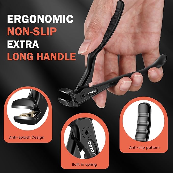 BEZOX Toenail Clippers for Seniors – Upgraded Long Handled Curved Head Toe Nail Clippers for Thick Nails for Elderly - Black