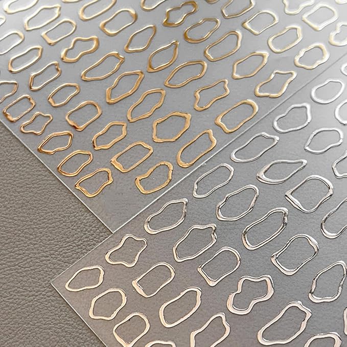 Gold Circle Nail Art Stickers Gold Bronzing Self-Adhesive Nail Stickers Irregular Frame Nail Art Accessories French Manicure Supplies Cute Circle Nail Art Supplies for Women Acrylic Nails Decorations