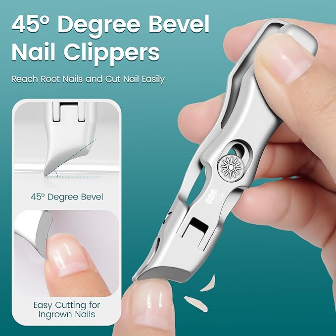 YTD Likomey Beveled Wide Jaw Opening Nail Clippers,Long Handled Toenail Clippers for Thick Nails,Ultra-Sharp Fingernail Clipper with Catcher,Nail Cutter with Nano Glass Nail File Set for Seniors