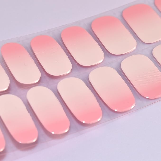 Semi Cured Gel Nail Strips Salon-Quality, Long Lasting Adhere Nail Art Stickers Decals (Gradient Pink)