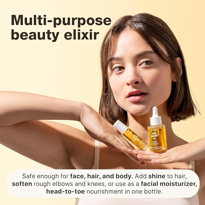 Onsen Secret Nail & Cuticle Repair Oil (2x30ml) - Dry Oil Formula - Japanese Tsubaki, Tea Tree & Jojoba - Strengthens Nails, Repairs Cuticles, Hydrates Skin & Hair - Natural & Vegan