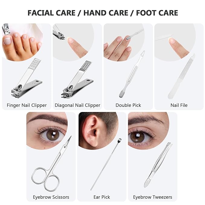 12 Set Manicure Set Bulk Mini Manicure Nail Clipper Kit 7 in 1 Stainless Steel Professional Nail Care Pedicure with Travel Portable Bag Grooming Kits for Christmas Women Men Home(Black)
