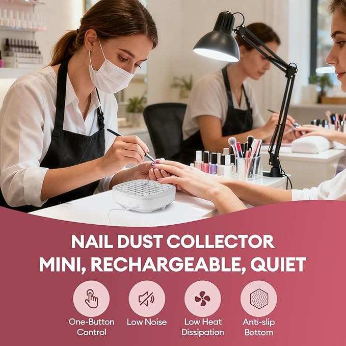 LIARTY Small Nail Dust Collector Nail Tech, Mini Quiet Vacuum Nail Fan Dust Collector Vent with Filter Paper Sheets for Nail Art, Professional Nail Tech Supplies