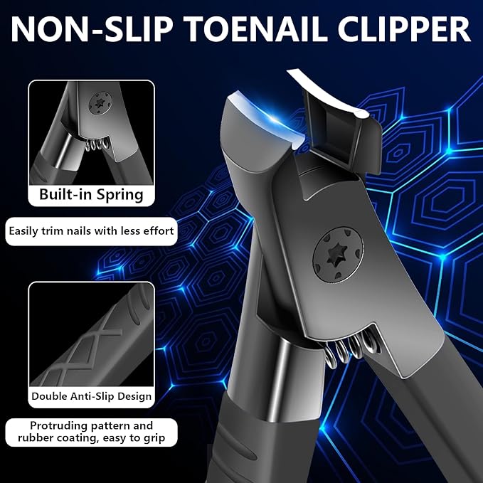 Upgraded Professional Nail Clippers for Men, Women & Seniors - Anti Slip Nail Clipper Set, Long Handle, Stainless Steel, Large