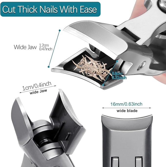 Curved and Slanted Nail Clippers for Men Thick Toenails and Fingernail, Wide Jaw Opening Ultra Sharp Heavy Duty Long Handle Stainless Steel Toenail Clippers Set for Seniors, Adults, Women