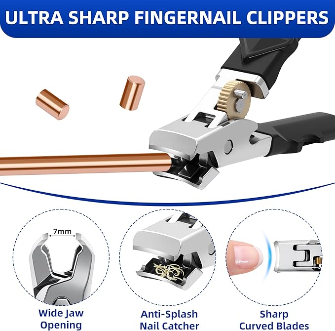 Thick Toenail Clippers for Seniors, Angled Head Large Nail Clippers for Men with Long Handle, Heavy Duty Professional Finger Nail Clippers Adult, Edgy Nail Clippers Cutters, 4PCS