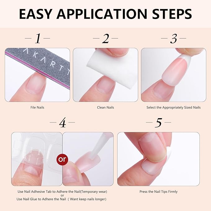 Makartt Press on Nails Kit: Short Nude Elegance Coffin Nail Tips in 6 Styles 144PCS, Natural Fit with Adhesive Tabs, Glue, and File, Manicure Set for Home Salon