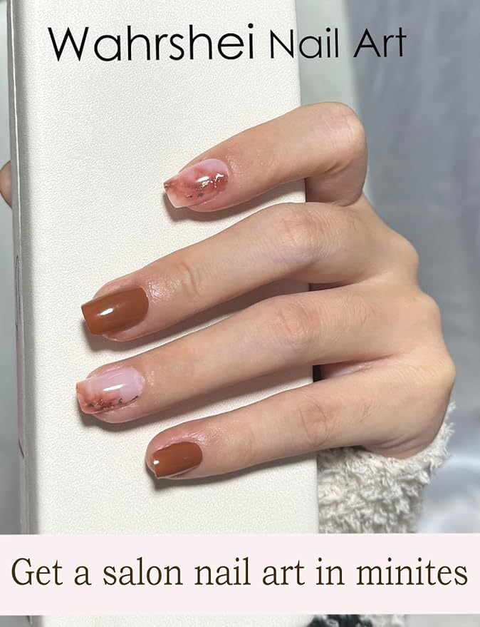 Semi Cured Gel Nail Strips, 20pcs Gel Nail Stickers UV, Semi Cured Gel Nail Wraps for Home Nails DIY -Burnt Marble
