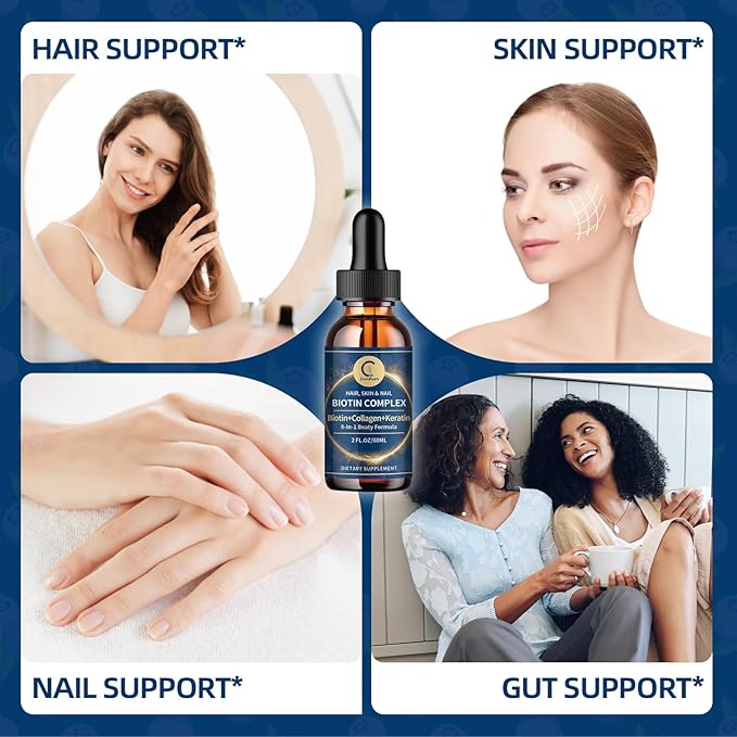 Liquid Biotin & Collagen Drops 20,000mcg--High Potency Hair Growth Vitamin Support - Biotin and Liquid Collagen Supplement for Women & Men - Glowing Skin Support, Healthy Hair & Nail Growth - 4 Fl Oz
