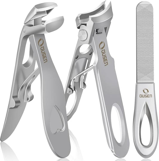 Toenail Clippers for Thick Nails, Angled Head Toe Nail Clippers for Men& Women, Wide Jaw Fingernail Clippers with Catcher, Ingrown Toe Nail Cutter with Slanted Curved Blade Nail Trimmer for Seniors