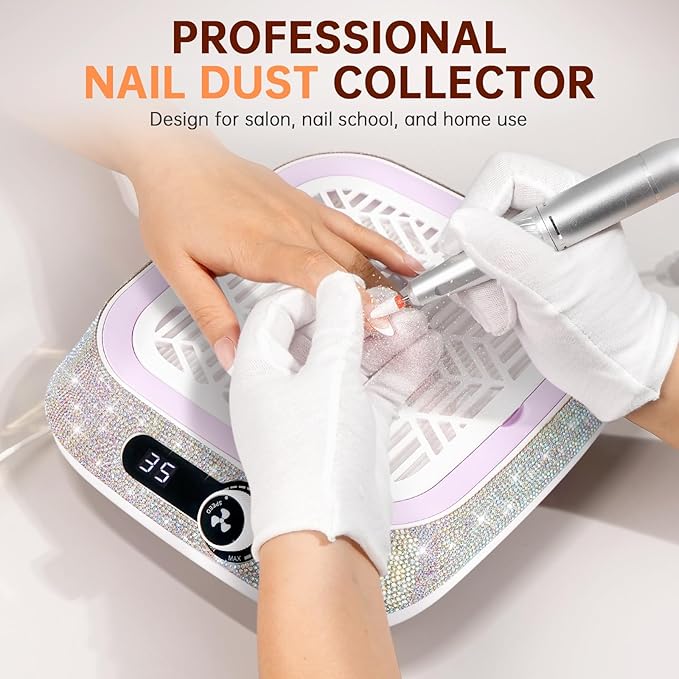 Professional Nail Dust Collector,Powerful Dust Collector Nail Tech with Reusable Filter,Compact Vacuum Fan Dust Collector Manicure Pedicure Tool for Acrylic Nail Polishing,Salon&Home