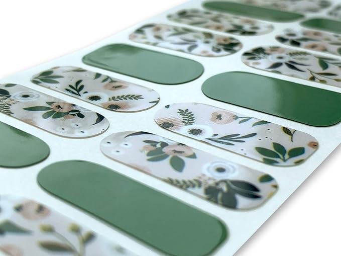 | 20 Exquisite Gel Nail Polish Strips w/Application Accessories - No UV/LED Lamp Required (Green & Botanicals)