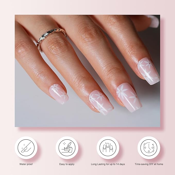 Semi Cured Gel Nail Strips, 20 PCS Nail Stickers Work with UV Light, Gel Nail Wraps, Salon Quality & Easy to Use - Broken Pollen