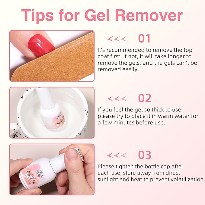 Gel Polish Remover Kit, 15ml×3 Set with Gel Polish Remover for Nails & Cuticle Oil & Liquid Latex Tape, No Soaking or Wrapping, Removes Gel Nails in 3-5 Minutes, Nail Care Set