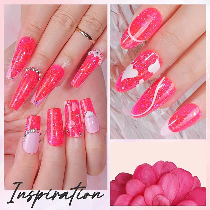Makartt Poly Nail Gel-50ML Large, Dark Hot Pink Glitter Color, Strong Builder for Extension Overlay Strengthener 3D Diy, Long-lasting for Nails French Manicures Home Salon-Pink Pretty