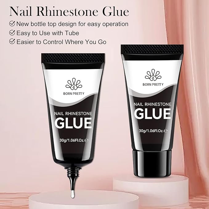 BORN PRETTY Nail Rhinestone Glue Gel for Nails Super Strong Gel Nail Glue for Nail Charm 3D Nails Gems Beads Nail Art Jewels Cured Need Nail Art DIY at Home 30ML