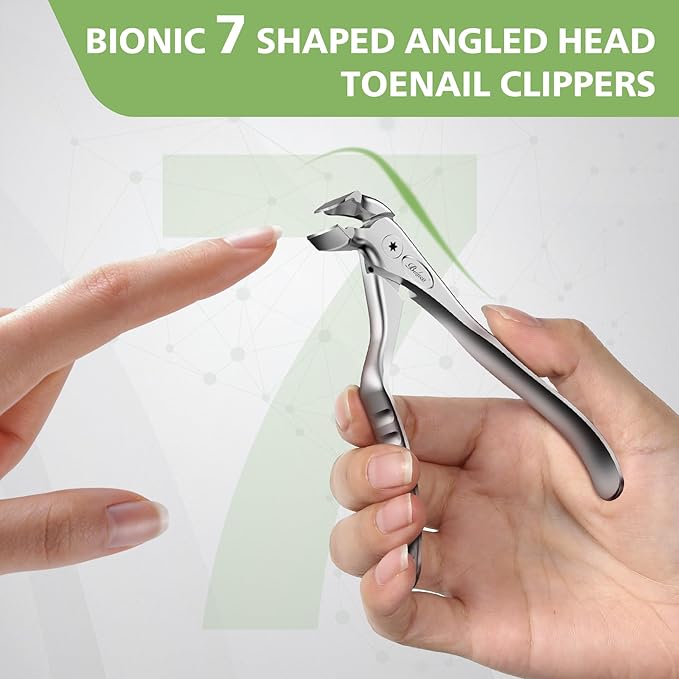 BALUCA Ergonomic Nail Clipper for Seniors - Toenail Clipper for Thick Toenails and Fingernails, Long Handle Nail Clippers with Catcher, Precision Nail Trimmer for Men and Women - Silver