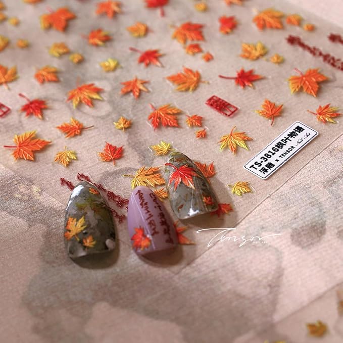 Maple Leaf Nail Art Stickers Fall Nail Stickers 5D Embossed Nail Decals 1PCS Falling Leaves Autumn Nails Design Nail Art Supplies Fall Sticker for Nails Thanksgiving Day DIY Manicure Nail Decorations