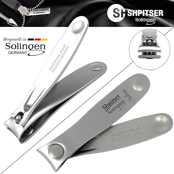Shpitser Manicure and Pedicure Large Toenail Clipper, German Stainless Steel, Handmade in Solingen Germany, Large, 8cm, Leather Case (Black)