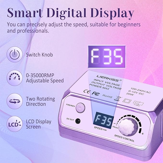 Electric Nail File Nail Drill Professional 35000RPM Nail Dril Electric E Filer for Nails with 100pcs Sanding Bands and Nail Drill Bits for Acrylic, Gel Nail Manicure & Pedicure
