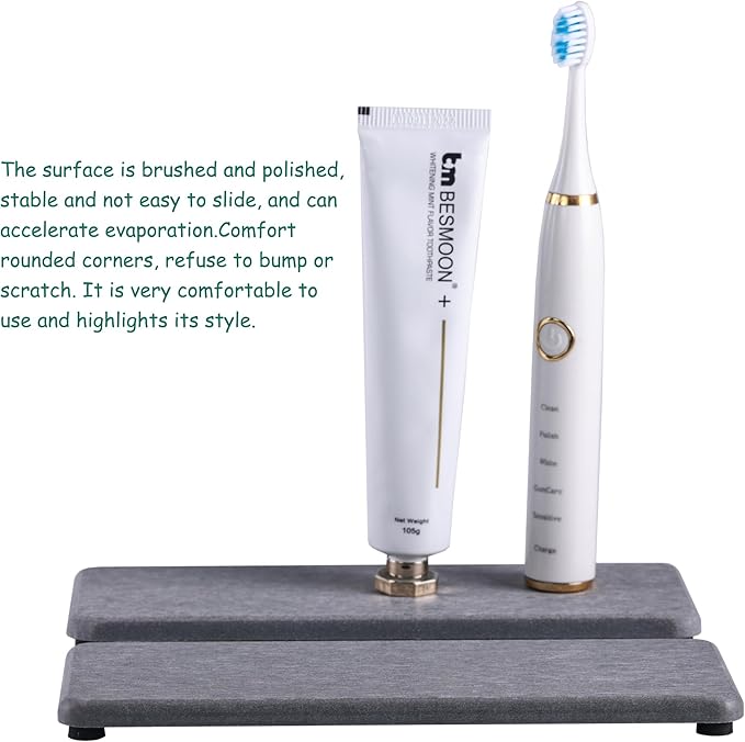 2 Pcs Water Absorbing Stone Trays, Kitchen/Bathroom Sink Soap Dish, Diatomite Tray Used for Hand Soap & Cosmetic Bottles in The Modern Home, 3.15" W x 8.7" L, Gray