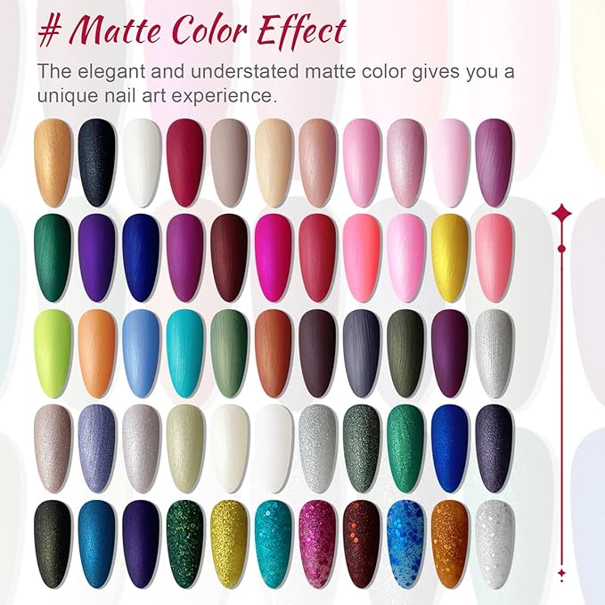 JODSONE 60 PCS Gel Nail Polish Starter Kit With U V Light 55 Kinds Of Color Glitter Gel Polish No Wipe Base And Glossy Matte Top Coat Easy To Apply