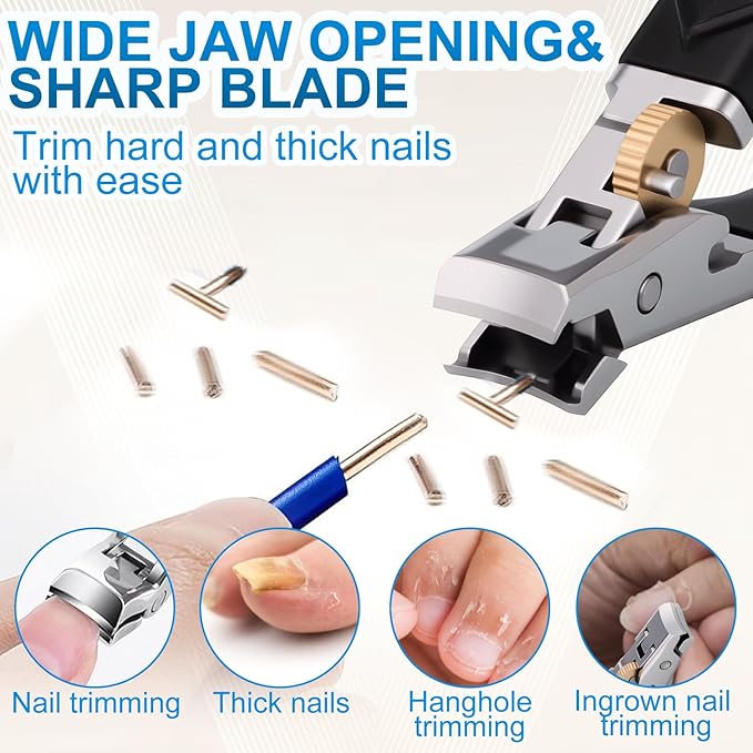 Goredny Orthoclip Toe Nail Clippers, Long Handle Toenail Clipper for Seniors and Men, Wide Jaw Opening 180° Slanted Nail Clippers with Anti-Splash Catcher, Heavy Duty Stainless Steel Toenail Clippers
