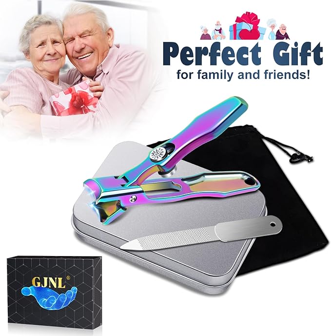Stocking Stuffers for Men, Upgrade Colorful Wide Jaw Nail Clippers with Catcher - New Toenail Clippers for Men Seniors Thick Nail, Anti-Splash Ultra Sharp Christmas Xmas Presents Gifts for Adults
