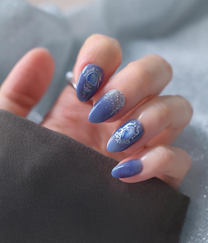 Nail Polish Strips - 22 Pcs Salon Quality Gel Nail Stickers - Long Lasting Wraps (Mystery of The Deep Blue)