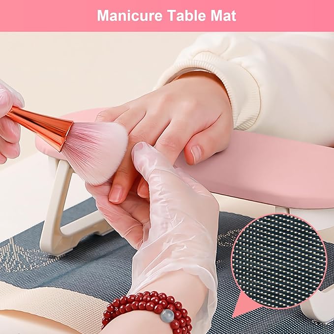 Diesisa Nail Arm Rest, Foldable PU Leather Nail Arm Rest for Nails with Soft Table Mat, Soft Hand Rest for Acrylic Nails/Nail Hand Rest for Manicure Salon Use-Pink