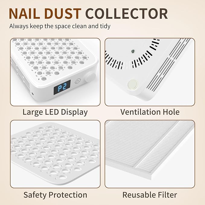 ZIZZON Nail Dust Collector, Compact Vacuum Fan Dust Collector for Beginner with Reusable Filter Powerful Dust Suction Machine Manicure Pedicure Tool for Acrylic Nail Polishing Home or Salon Use