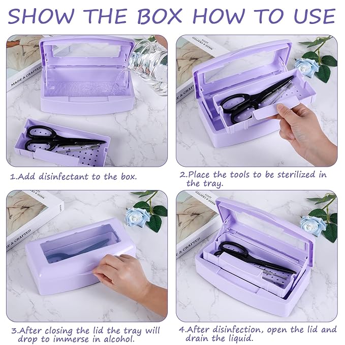 Gusnilo Nail Tool Sterilizer Box barbicide Disinfectant Jar Plastic Disinfectant Container Suitable for Nail Tools Hair Salons Beauty Centers and Manicure and Nail Equipment(Purple)