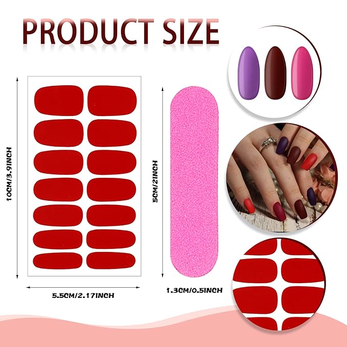 140 Pcs 10 Sheets Solid Color Full Wrap Nail Stickers Polish Strips Gradient Stickers Glitter Self Adhesive DIY Art Decals Strips with 2 Pcs Nail Files for Holiday Decor (Matte Style)