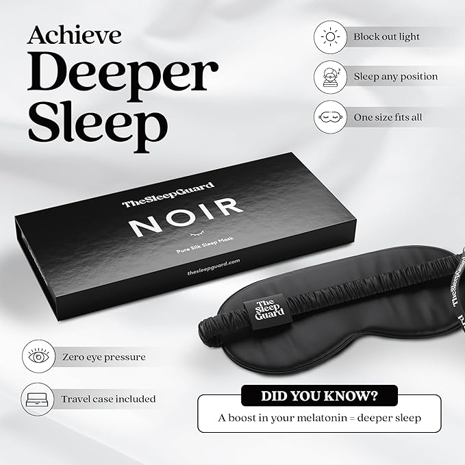 TheSleepGuard Pure Silk Sleep Mask [100% 6A Mulberry Silk, 22 Momme] Light Blocking Travel Essentials. Eye Masks for Sleeping. Black Oeko-Tex Blindfold. Eye Covers for Men & Women