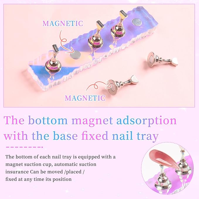 ANGNYA 2 Set Nail Stand, Aurora Nail Holder for Painting Nail Stand for Press on with 96 Pcs Reusable Sticky Putty Nail Display Stand Nail Hand Practice Magnetic Nail Art Tools for Homes and Salons