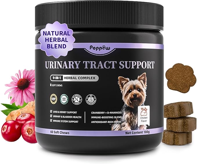 Cranberry Supplement for Dog UTI Treatment - Bladder Control - Urinary Tract Health + D-Mannitol for Bladder Stones, Incontinence & Kidney & Immune Support - Chicken Flavor - 60 Ct Soft Chews