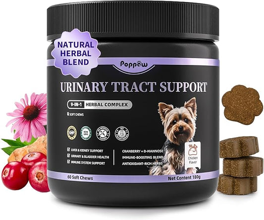 Cranberry Supplement for Dog UTI Treatment - Bladder Control - Urinary Tract Health + D-Mannitol for Bladder Stones, Incontinence & Kidney & Immune Support - Chicken Flavor - 60 Ct Soft Chews