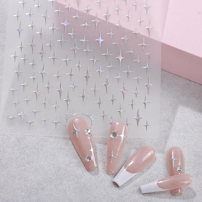 Aurora Star Nail Art Stickers Decals, 3 Designs Pegatinas Uñas Glitter Holographic Star Self-Adhesive Nail Art Design Decoration Accessories for DIY Decoration Stencil Tools
