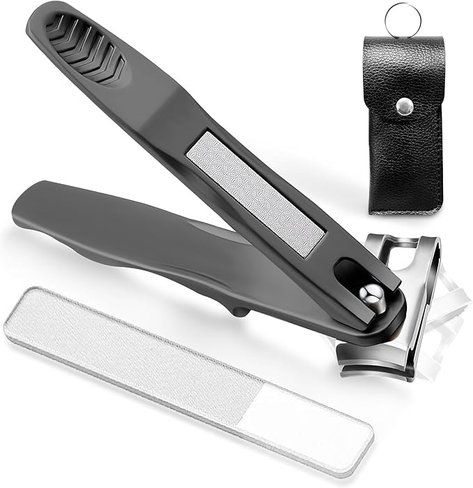 Toe Nail Clippers for Seniors, 360° Rotating Long Handle Fingernail Clipper Ergonomic Nail Cutter for Men Women Premium Steel Nail Trimmer with Glass Nail File for Thick Toenails (Black)