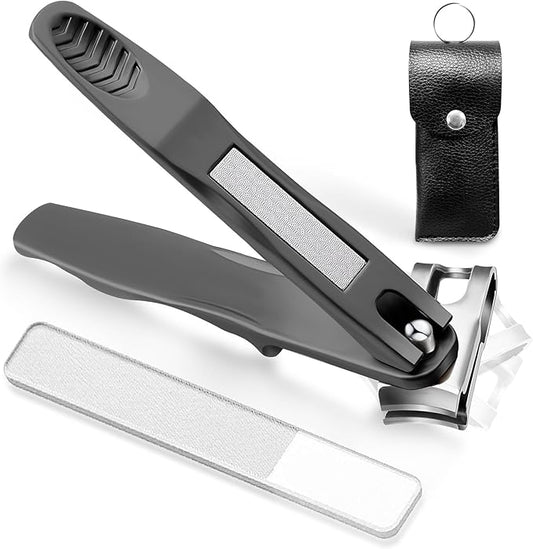 Toe Nail Clippers for Seniors, 360° Rotating Long Handle Fingernail Clipper Ergonomic Nail Cutter for Men Women Premium Steel Nail Trimmer with Glass Nail File for Thick Toenails (Black)