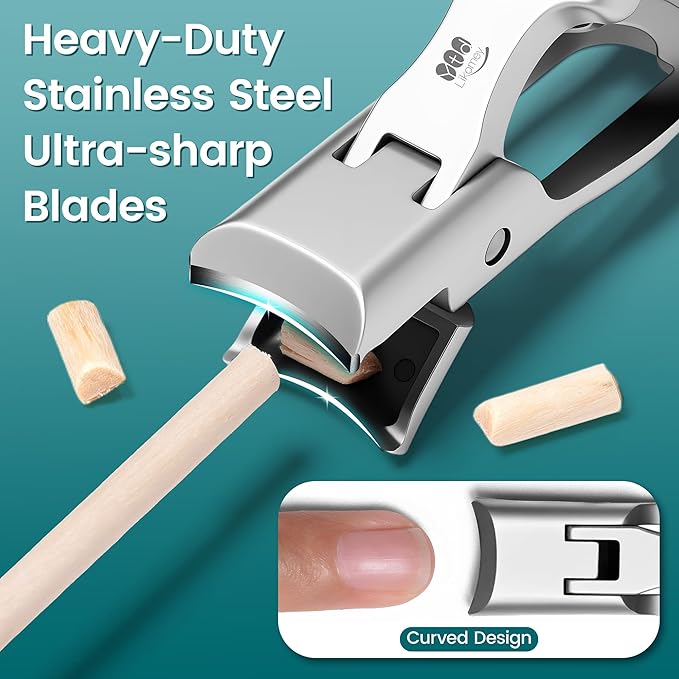 YTD Likomey Wide Jaw Opening Nail Clippers,Long Handled Safety Lock Toenail Clippers for Thick Nails,Ultra-Sharp Fingernail Clipper with Catcher,Nail Cutter with Nano Glass Nail File Set for Seniors