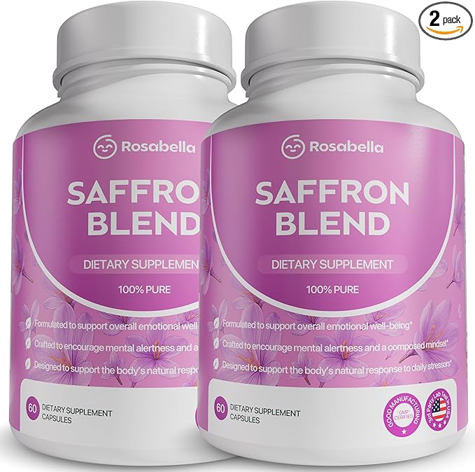 Rosabella Saffron Blend Supplement for Men & Women – Saffron, B6, Magnesium & Herbal Extract Capsules – Supports Mood, Focus & Clarity – Non-GMO, Gluten-Free – 120 Capsules – 60-Day Supply