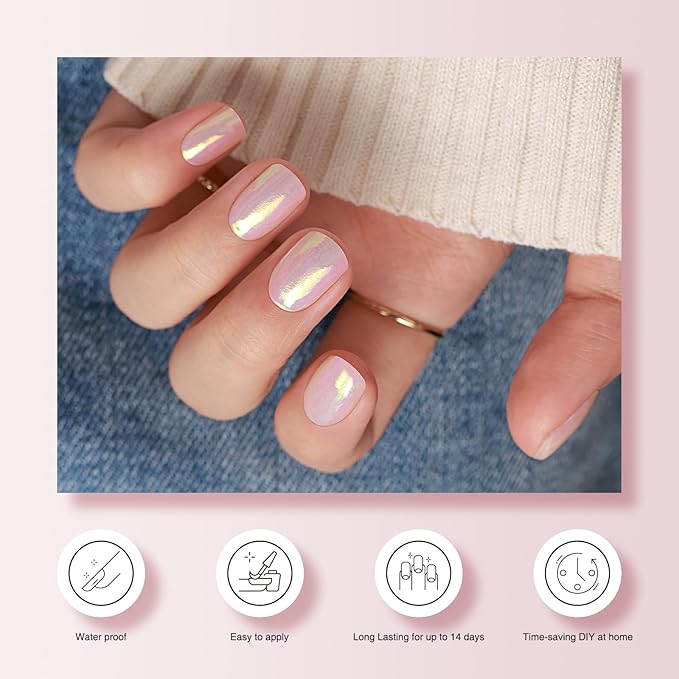 Semi Cured Gel Nail Strips, 20 PCS Gel Nail Stickers Work with UV Light, Gel Nail Wraps, Salon Quality & Easy to Use - Aurora