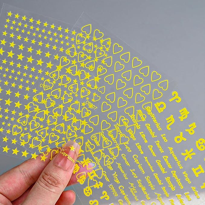 12 Sheets Star Nail Art Stickers Gold Nail Stickers for Nail Art 3D Self-Adhesive Heart Flower Nail Decals Gold Nail Supplies Design Manicure Supplies for Women